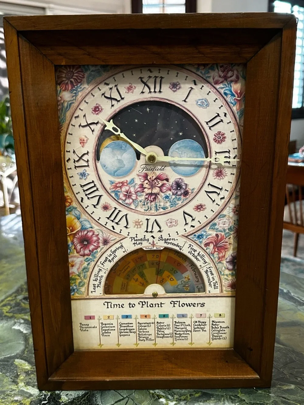 70’s FAIRFIELD Farmers Almanac Moon dial gardeners Clock Movement for Home Decor